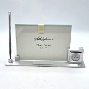 Seth Thomas Desk Set  5x7 Photo,‎ Pen and Metier Quartz Clock  - New in Box